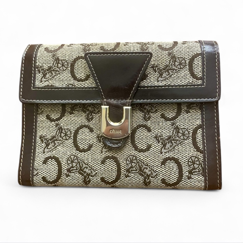 CELINE - Celine Brown and Cream Monogram Clasp Wallet